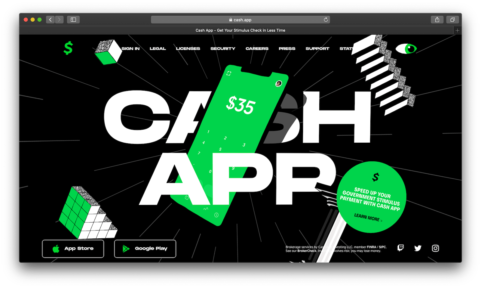 Screenshot of Cash App’s website