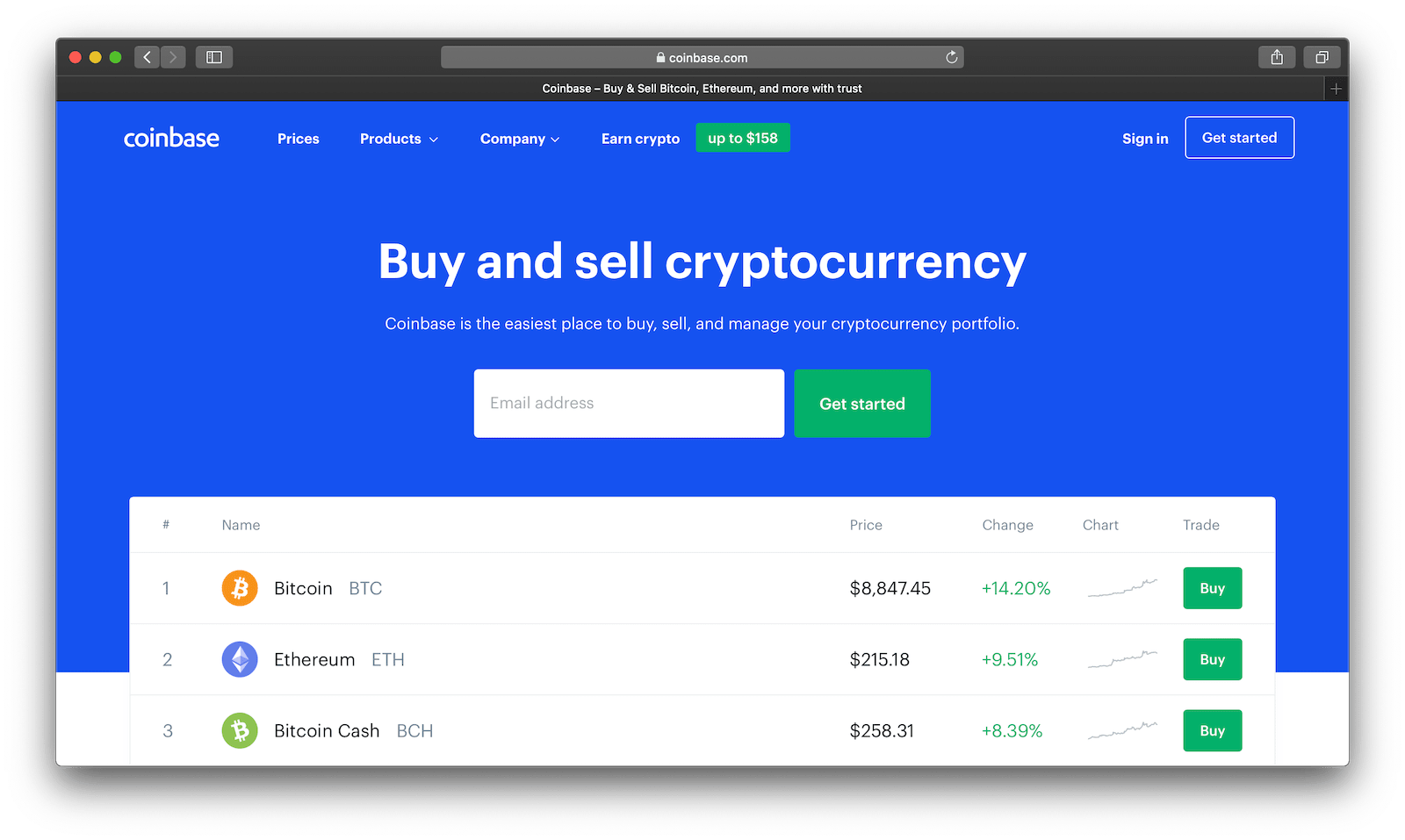 Screenshot of Coinbase’s website