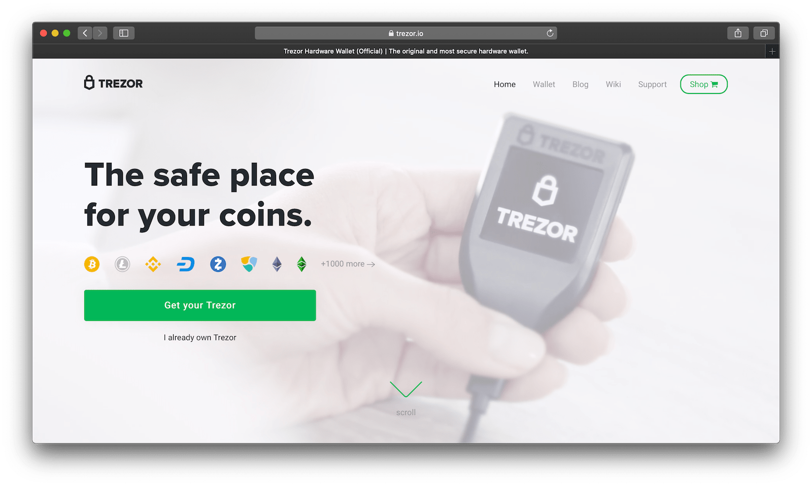 Screenshot of Trezor’s website